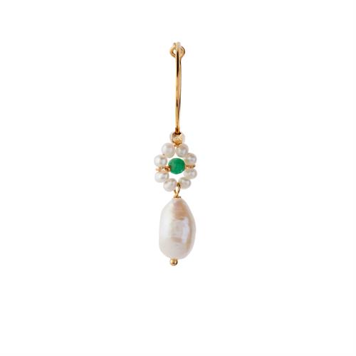 Stine A Heavenly Flower Pearl Hoop With Green Stone Pearl